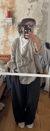 Customer photo review of Women Vintage Autumn Solid Ramie Padded Wide-leg Pants