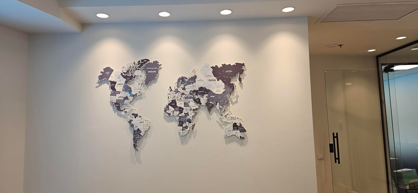 Customer photo review of Metal World Map for Wall - UV Print Art&Vibrant Colors (Nimbus)