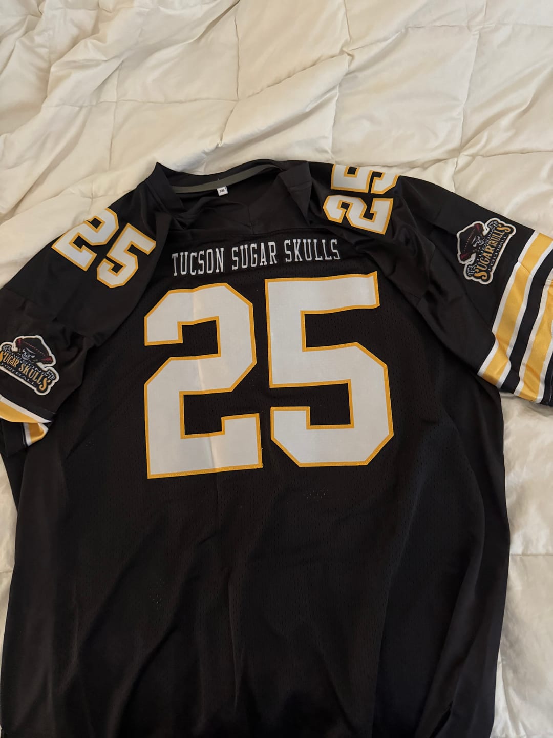 Customer photo review of Custom Black White-Gold Classic Style Mesh Authentic Football Jersey