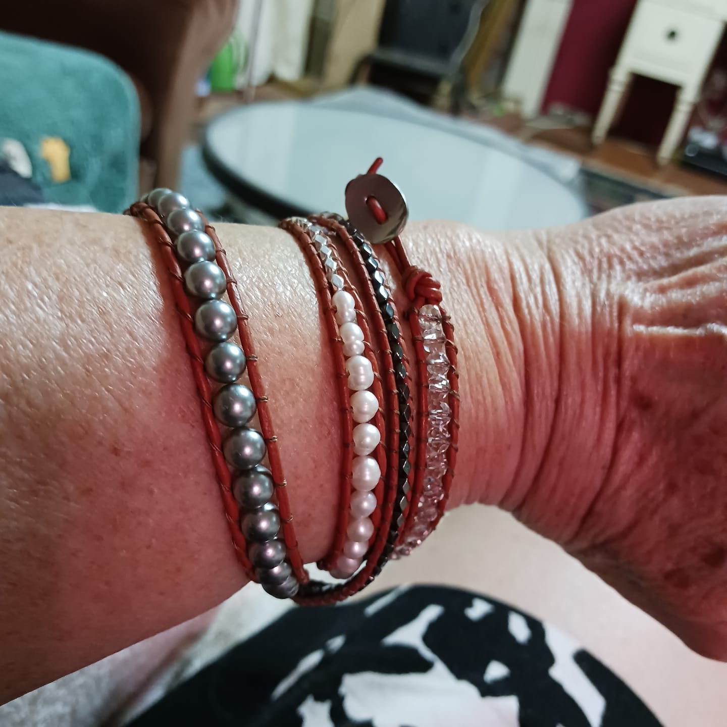 Customer photo review of Natural Hematite & Mixed Bead Wrap Bracelet
