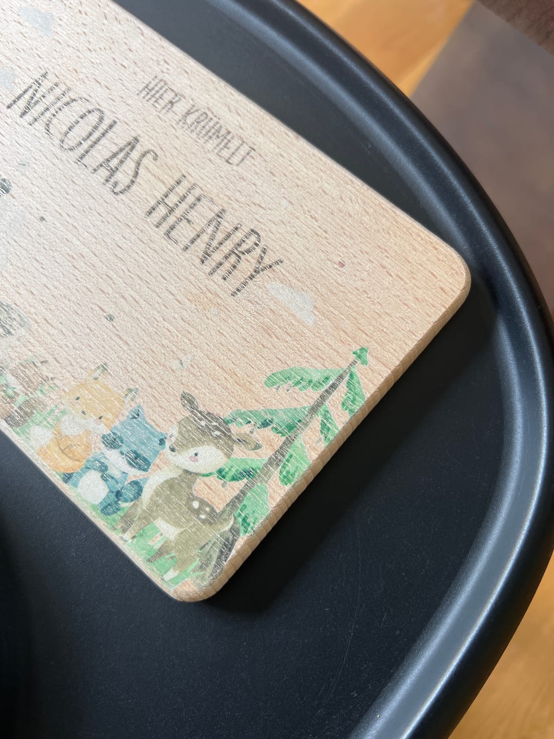 Customer photo review of Frühstücksbrettchen Holz personalisiert - Waldtiere