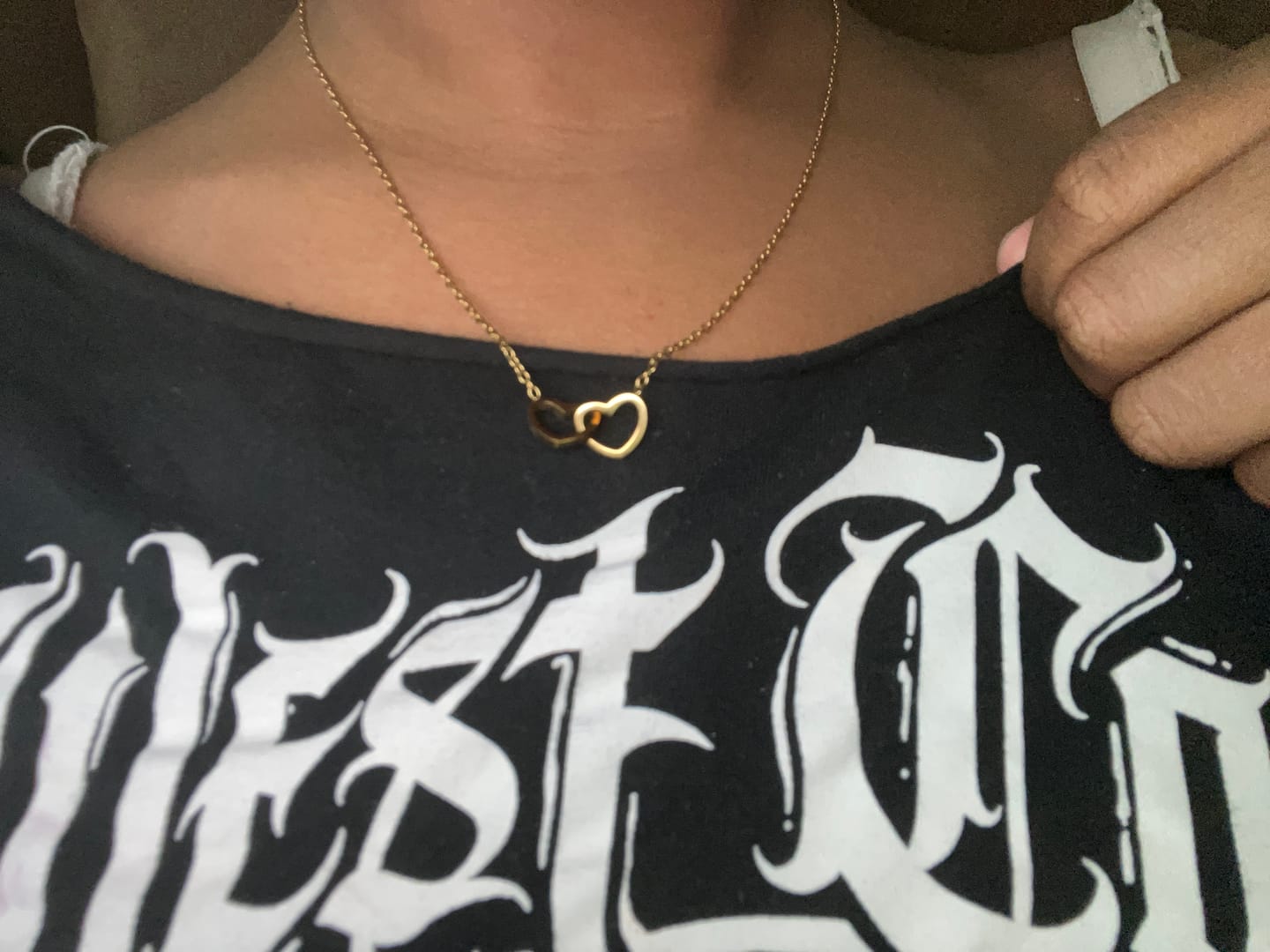 Customer photo review of Engraved Double Heart Necklace