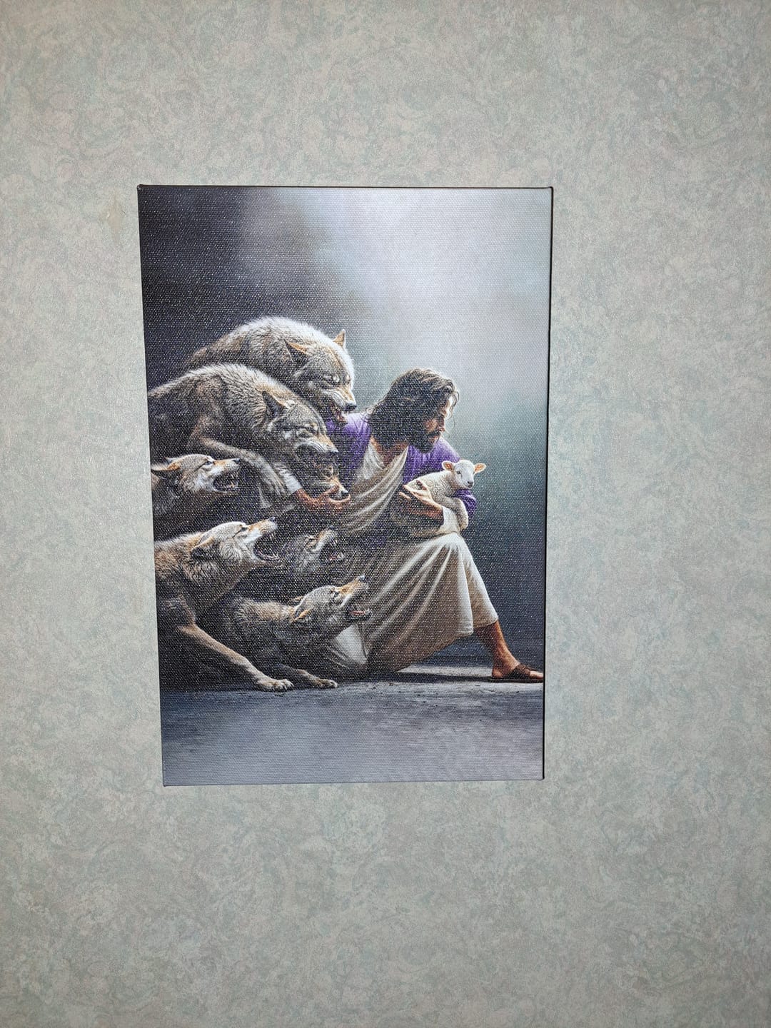 Customer photo review of Jesus Protects The Lamb From Wolves Wall Art Canvas
