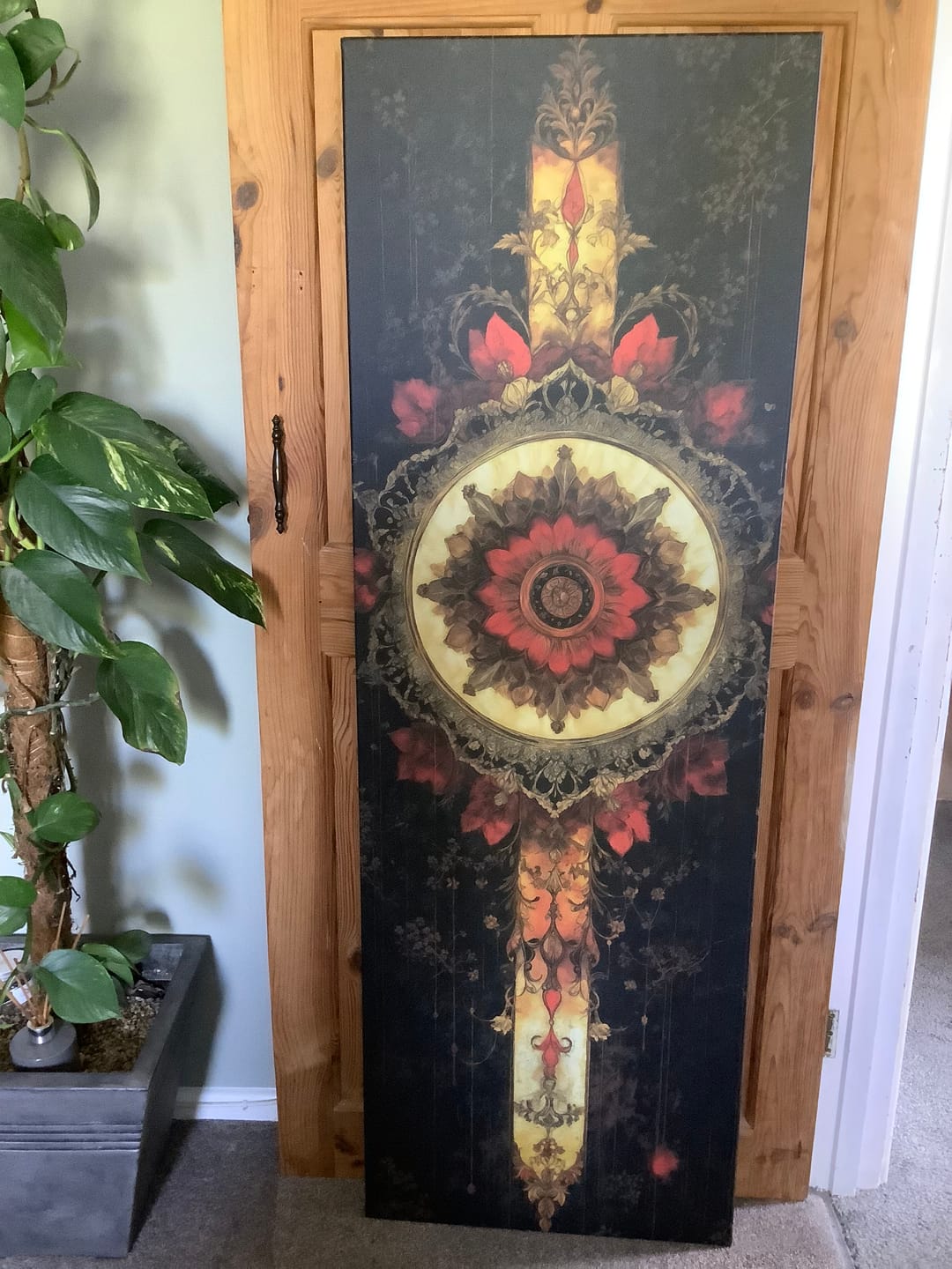 Customer photo review of Vertical Narrow Black Beige Red Boho Tapestry Framed Canvas Wall Decor