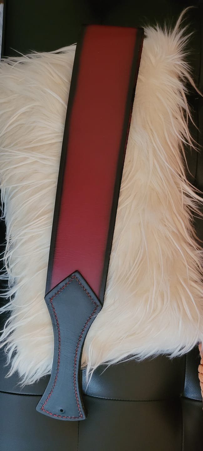 Customer photo review of Real Cowhide Saddle Leather Spanking BDSM Paddle Slapper Thick, Weighty & Sturdy Hand Made 2 layer Burgundy Black