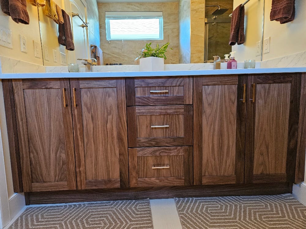 Customer photo review of Bridgeport 72" American Black Walnut Bathroom Vanity, Double Sink