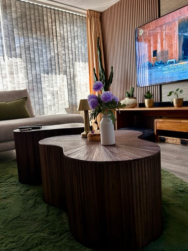 Customer photo review of Salontafel Curvara - Organisch - Teakhout - Set van 2