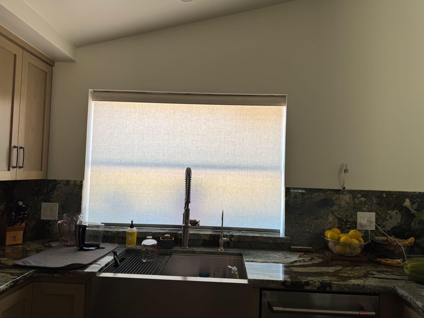 Customer photo review of SmartWings Motorized Light Filtering Roller Shades 70% Blackout Linen