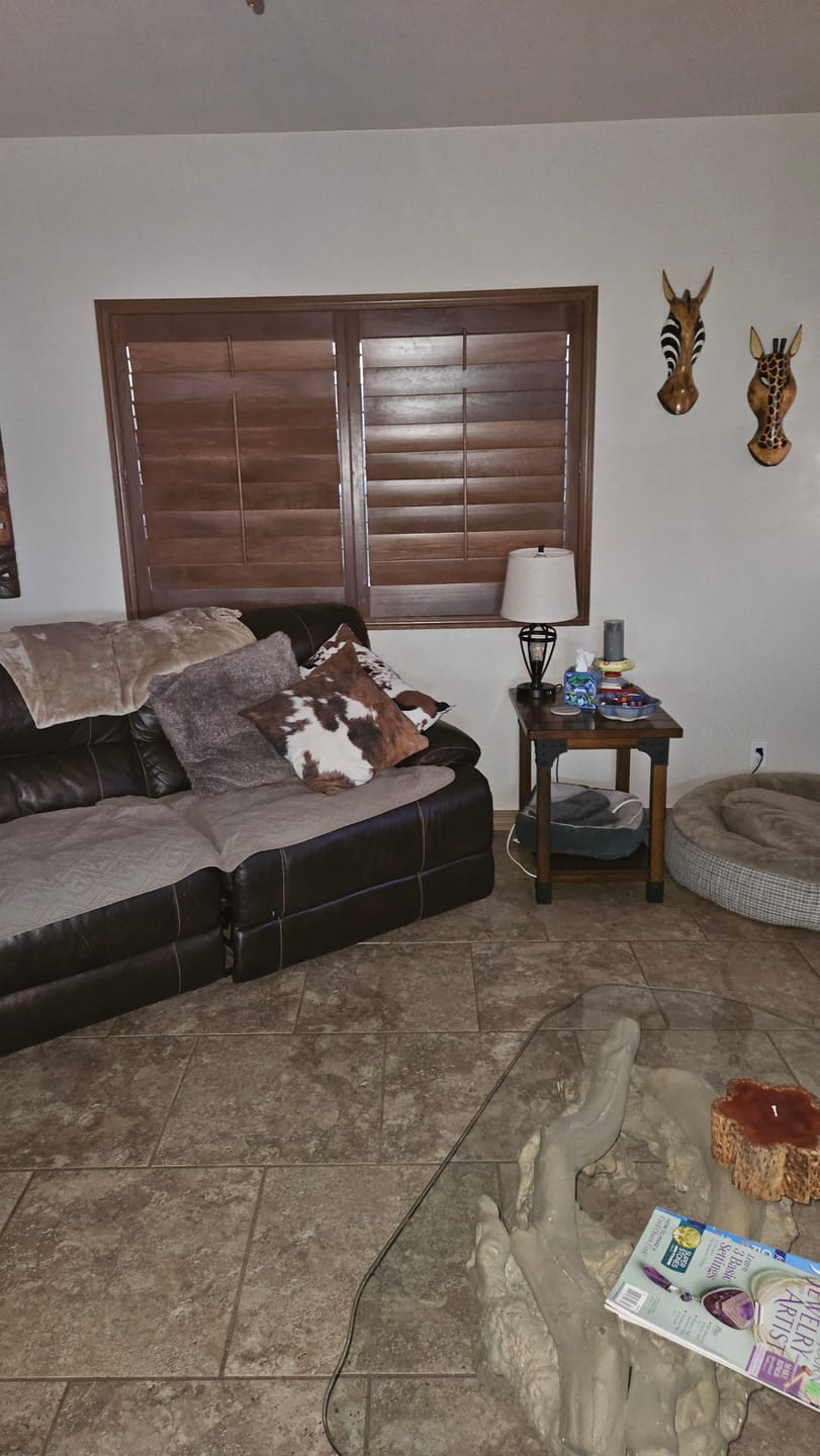 Customer photo review of Stained Wood Plantation Shutter