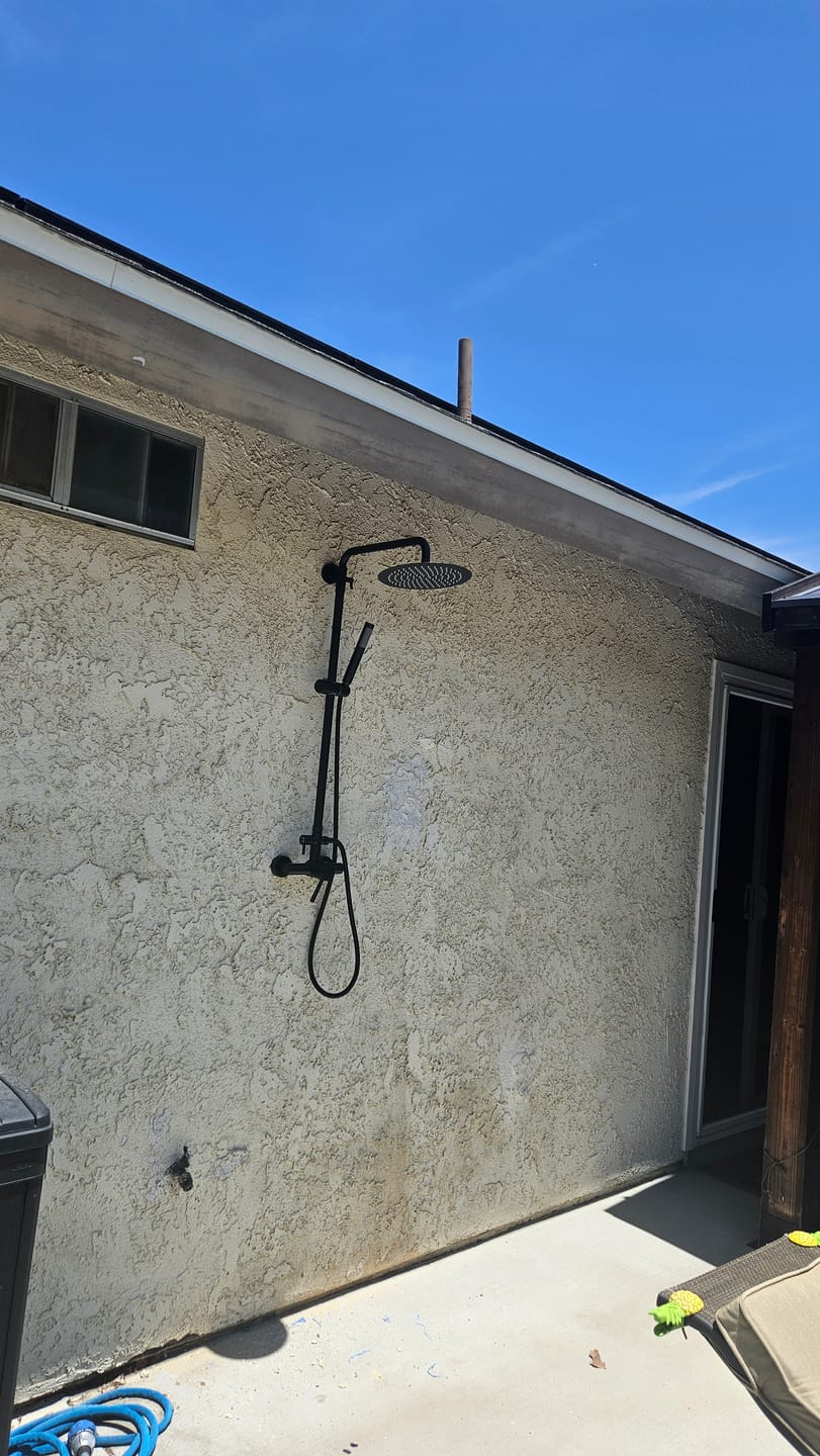 Customer photo review of Outdoor Shower Fixture with 304 Stainless Steel 10” Rainfall Shower Head and Adjustable Slide Bar