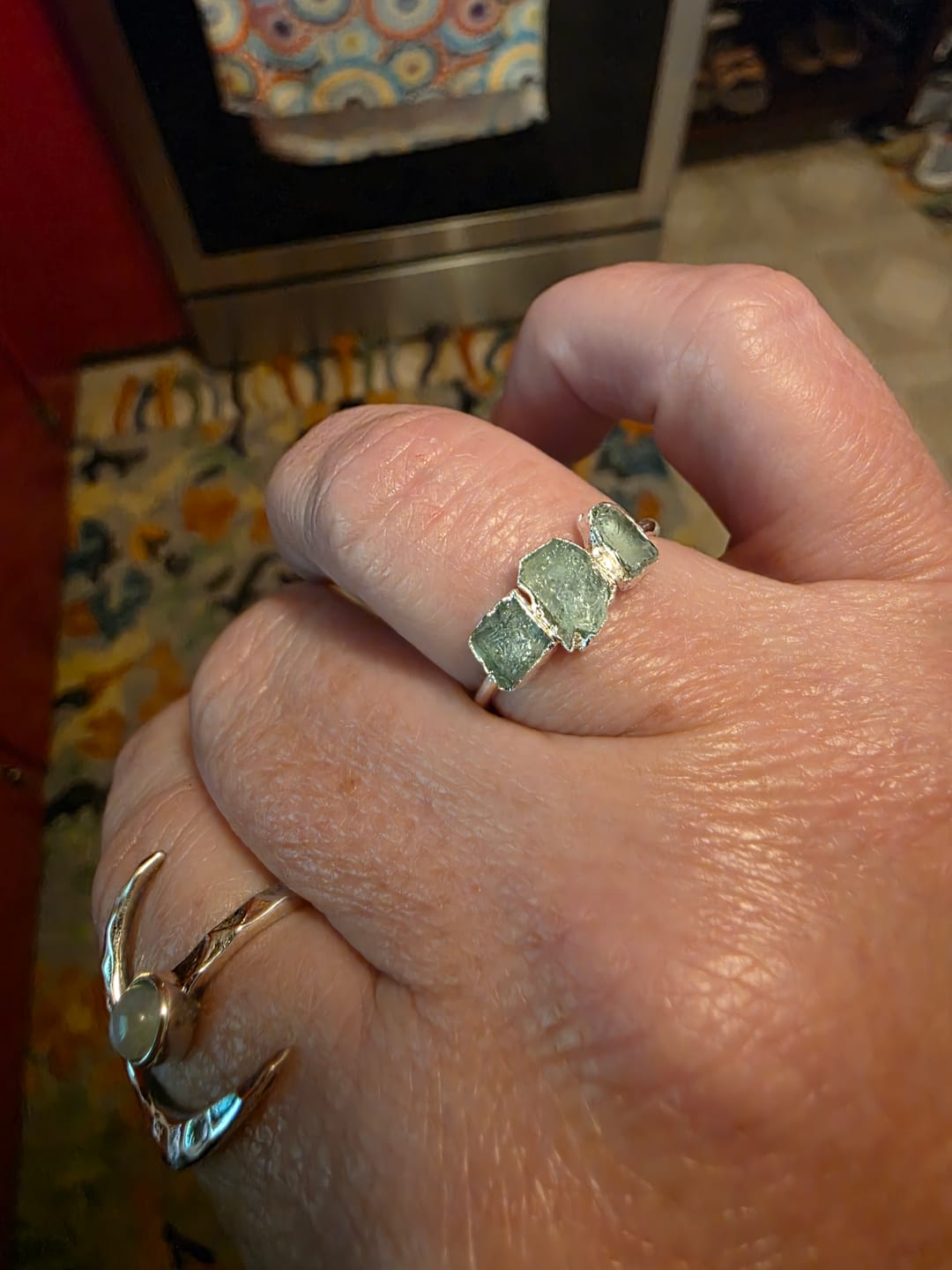 Customer photo review of Three Stone Raw Aquamarine Ring Sterling Silver