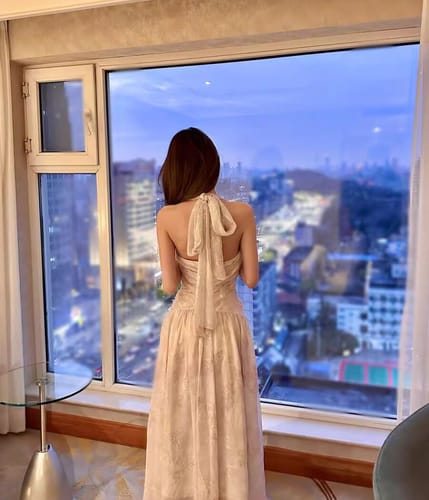 Customer photo review of Harlow Romantic Blossom Gold Embroidery Halter Dress