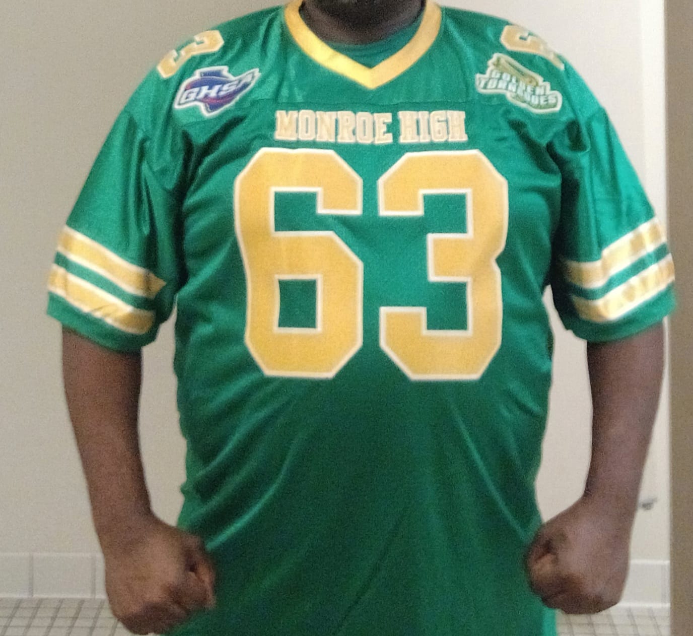 Customer photo review of Custom Kelly Green Gold-White Classic Style Authentic Football Jersey