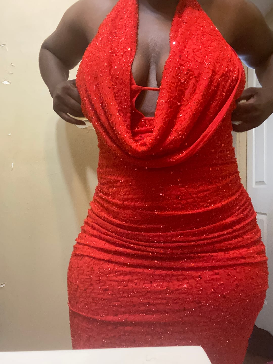 Customer photo review of Viva Rhinestone Beaded Halter Maxi Dress