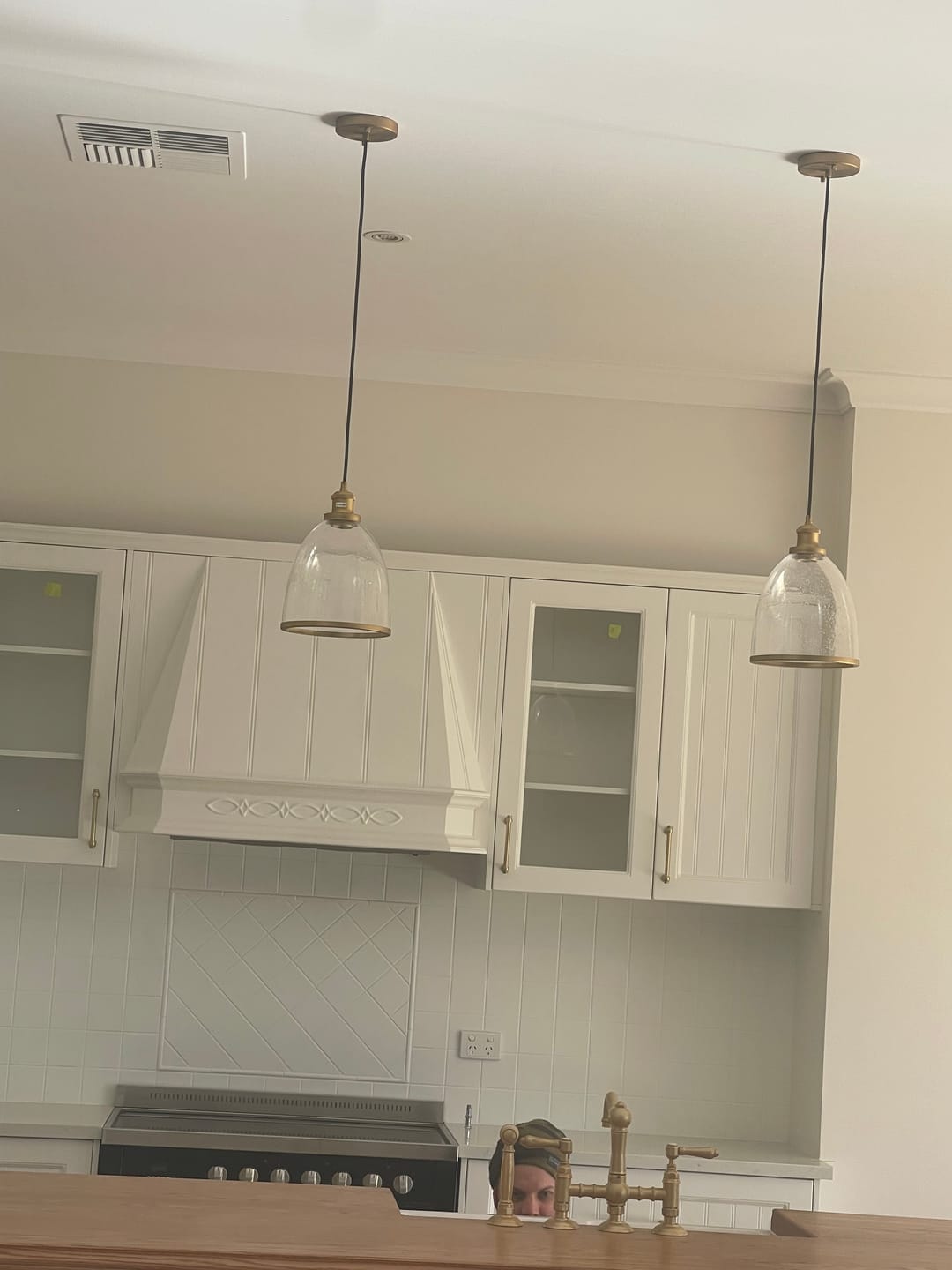 Customer photo review of Contemporary 1-Light Dome Shape Seeded Glass Pendant For Dining Table