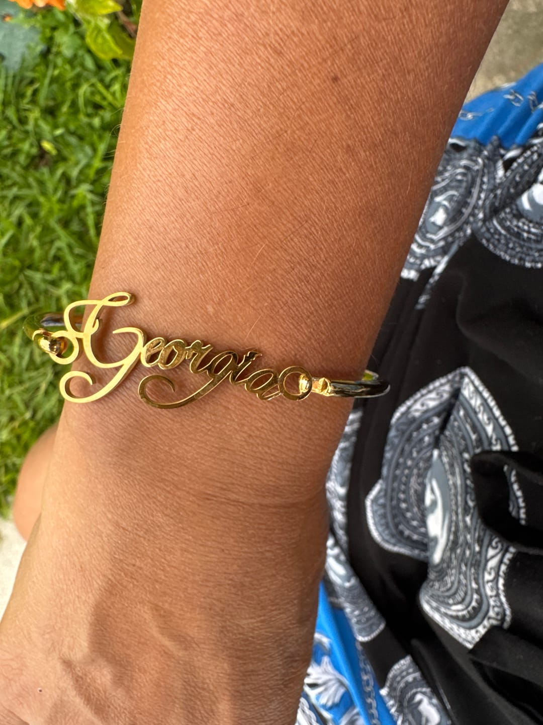 Customer photo review of Custom Name Bangle Bracelet