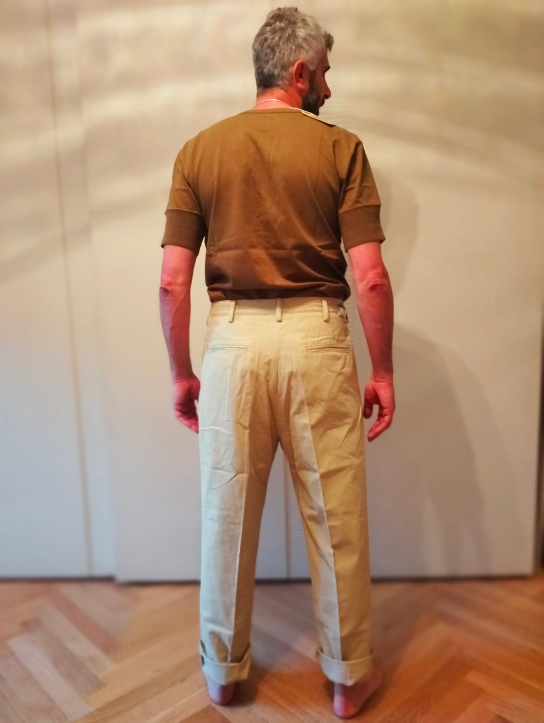 Customer photo review of 1930s IVY Style Double Pleated Chino Trousers - Khaki