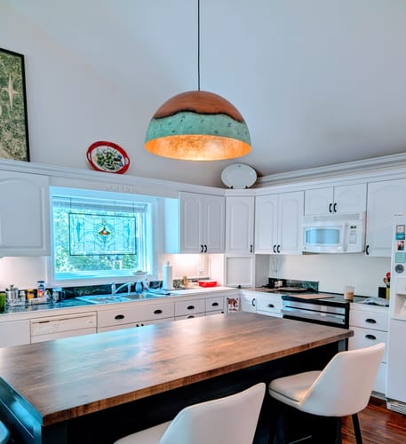 Customer photo review of Oversized Industrial Copper Patina Metal Dome Pendant Light