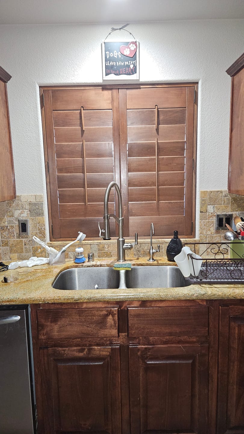 Customer photo review of Stained Wood Plantation Shutter