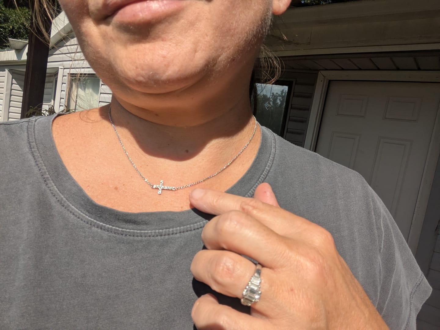 Customer photo review of Joy 18k White Gold Plated Cross Pendant Necklace with Swarovski Crystals