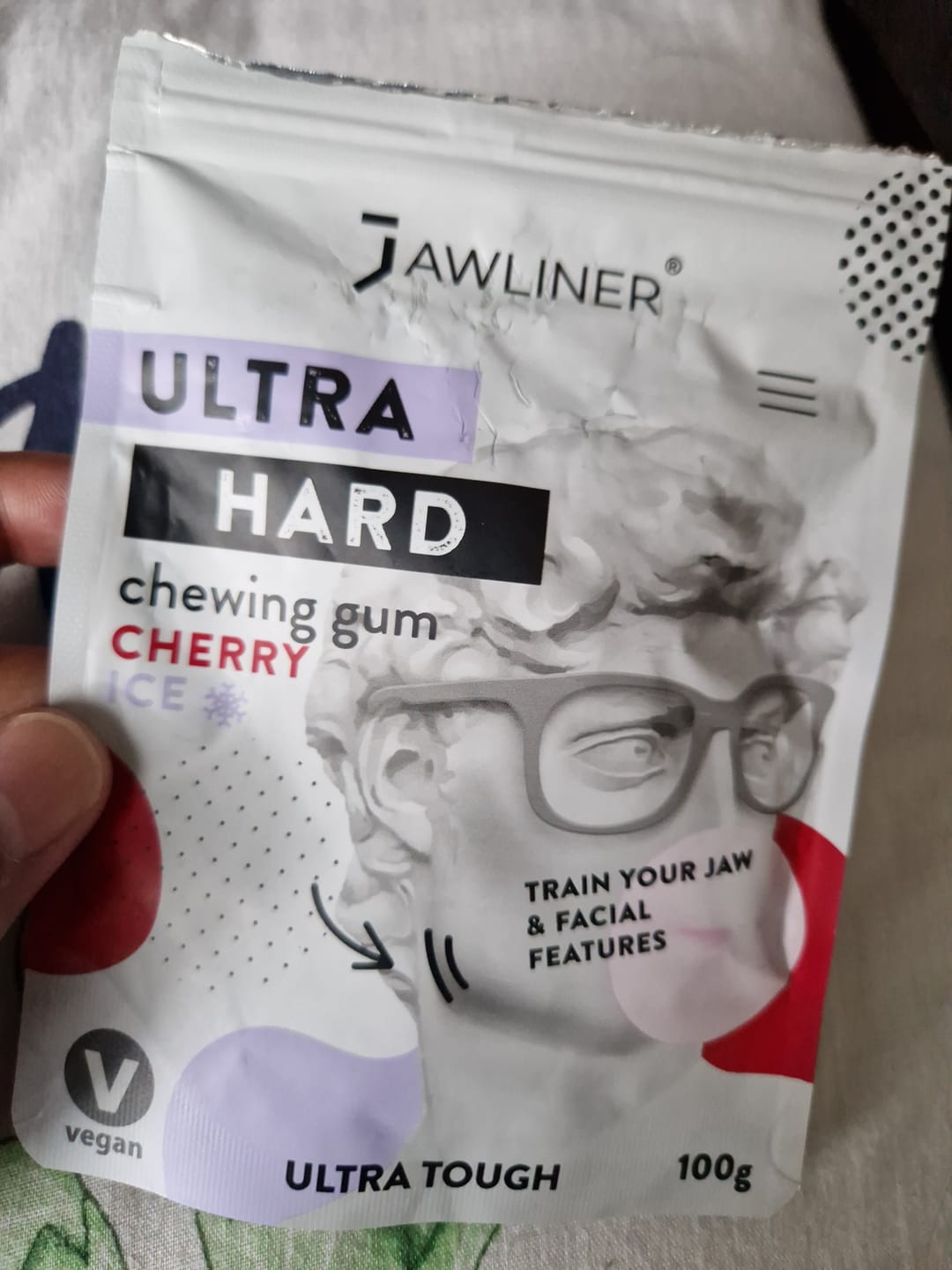Customer photo review of JAWLINER® Fitness Chewing Gum Cherry Ice