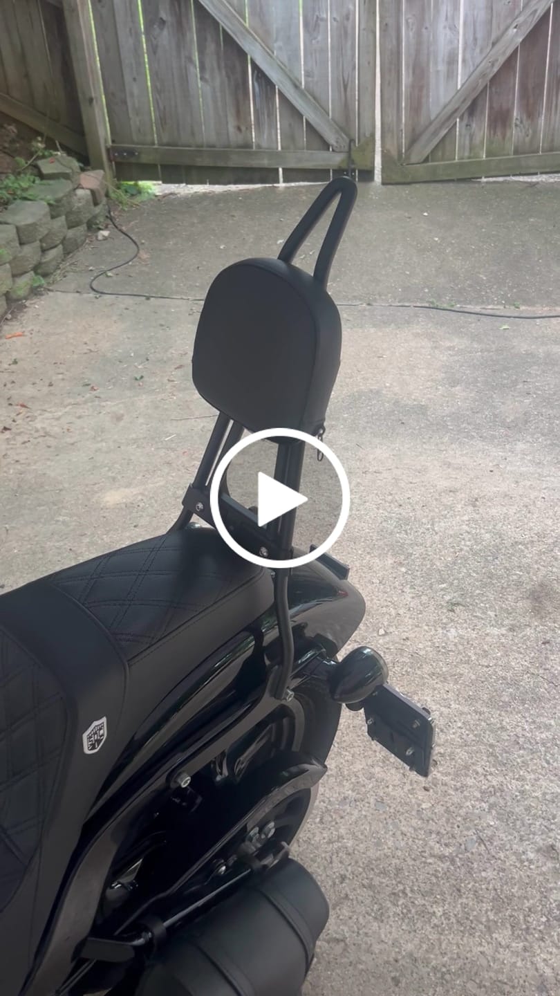 Customer video review of Viking Iron Born Plain Leather Short Motorcycle Backrest Pad for Harley Davidson Foldable Sissy Bar