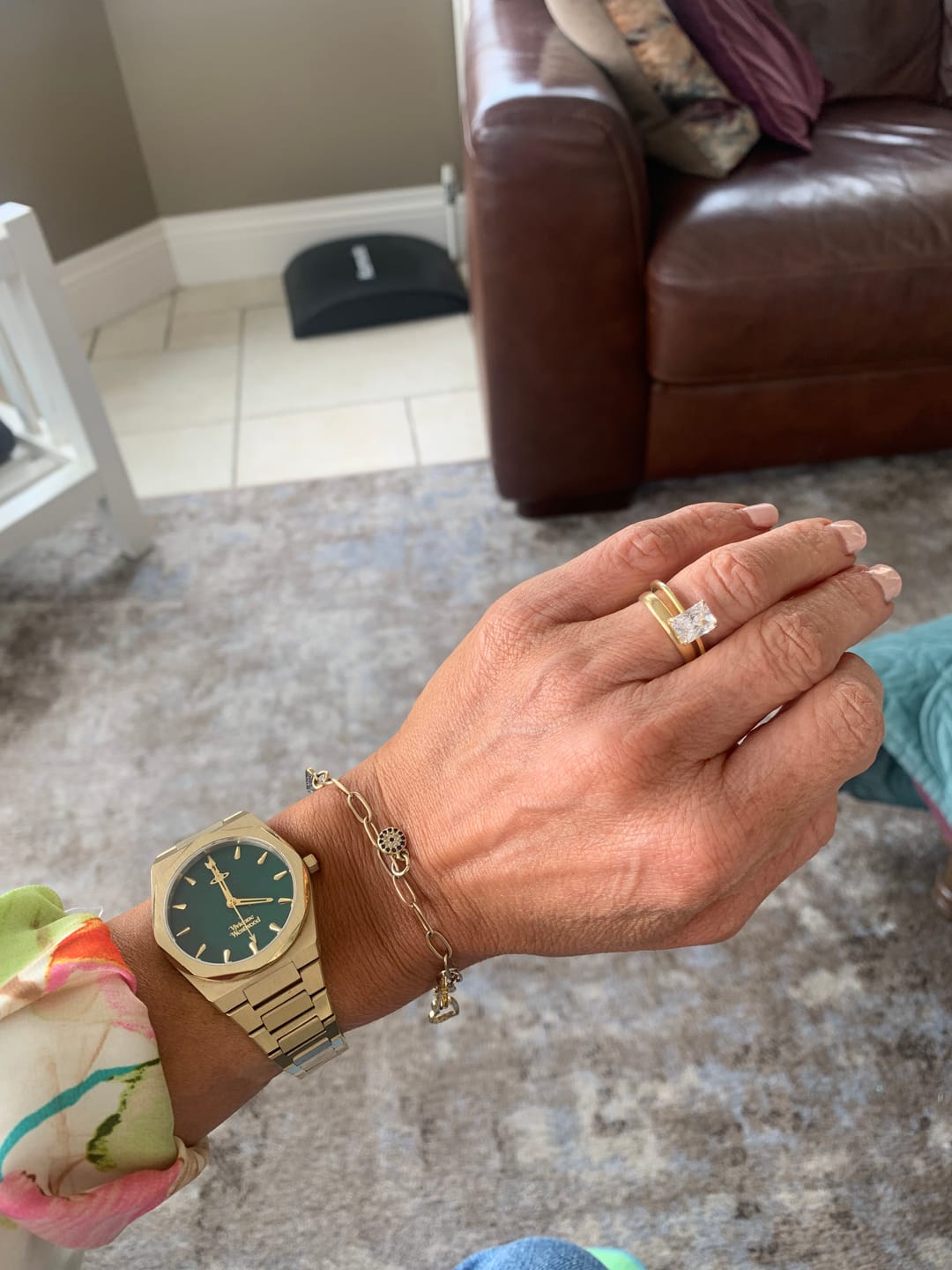 Customer photo review of The Maya Emerald Sapphire Engagement Ring