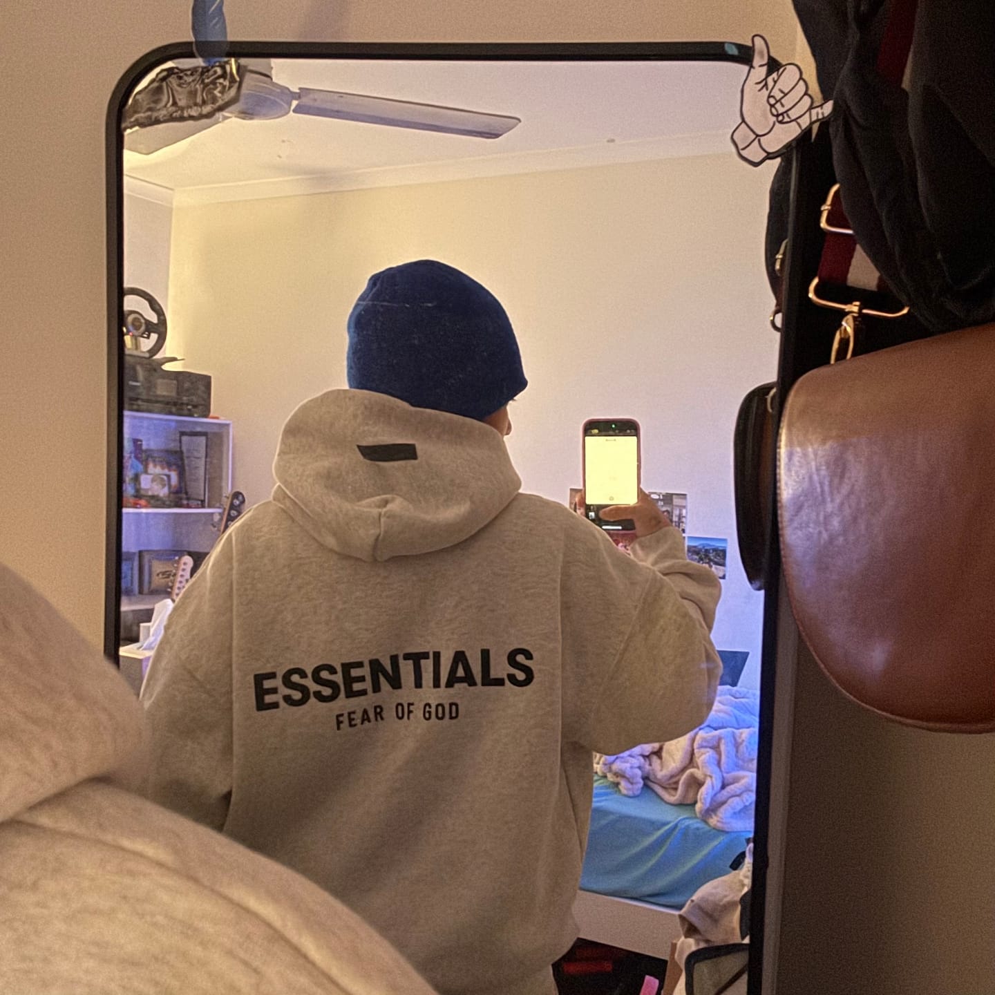 Customer photo review of Fear Of God Essentials Hoodie Light Oatmeal SS22