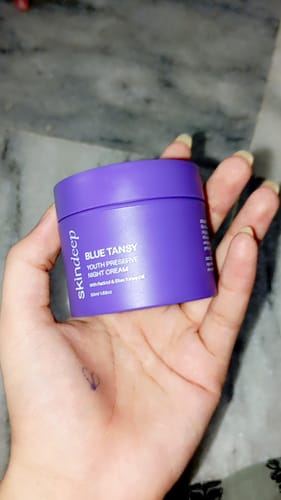 Customer photo review of BLUE TANSY - Youth Preserve Night Cream with Retinol & Blue Tansy Oil