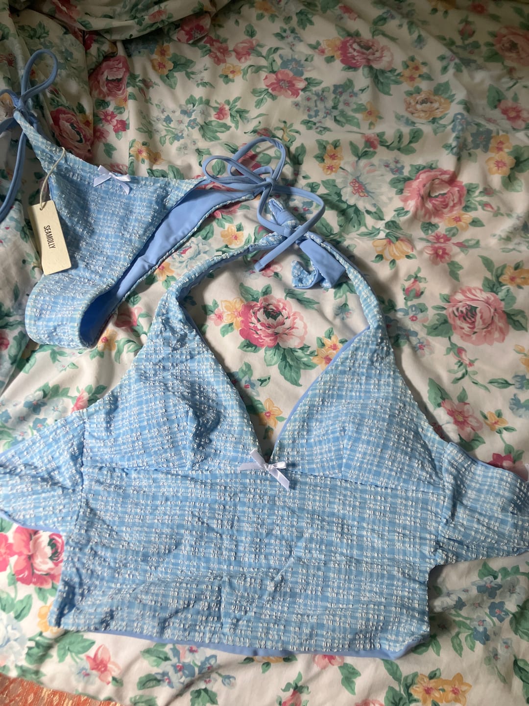 Customer photo review of Seamolly Vintage Gingham Bowknot Decor Halter Tied Chic Tankini Set