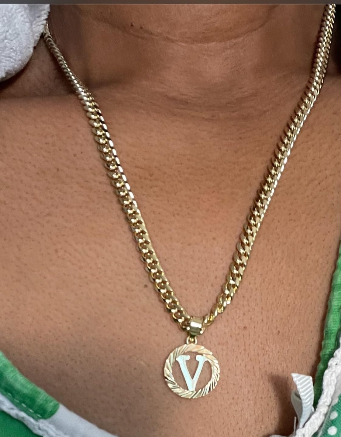 Customer photo review of LUXIIVA®  HOLLOW CAPITAL INITIAL NECKLACE