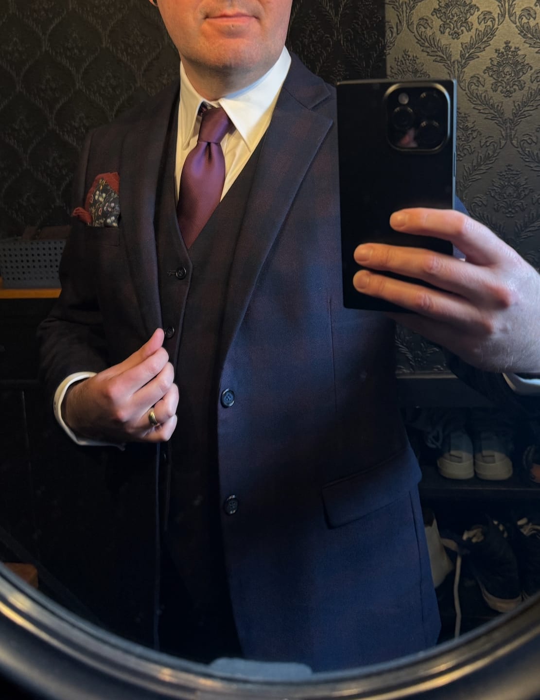 Customer photo review of Cream Linen 3 Piece Suit