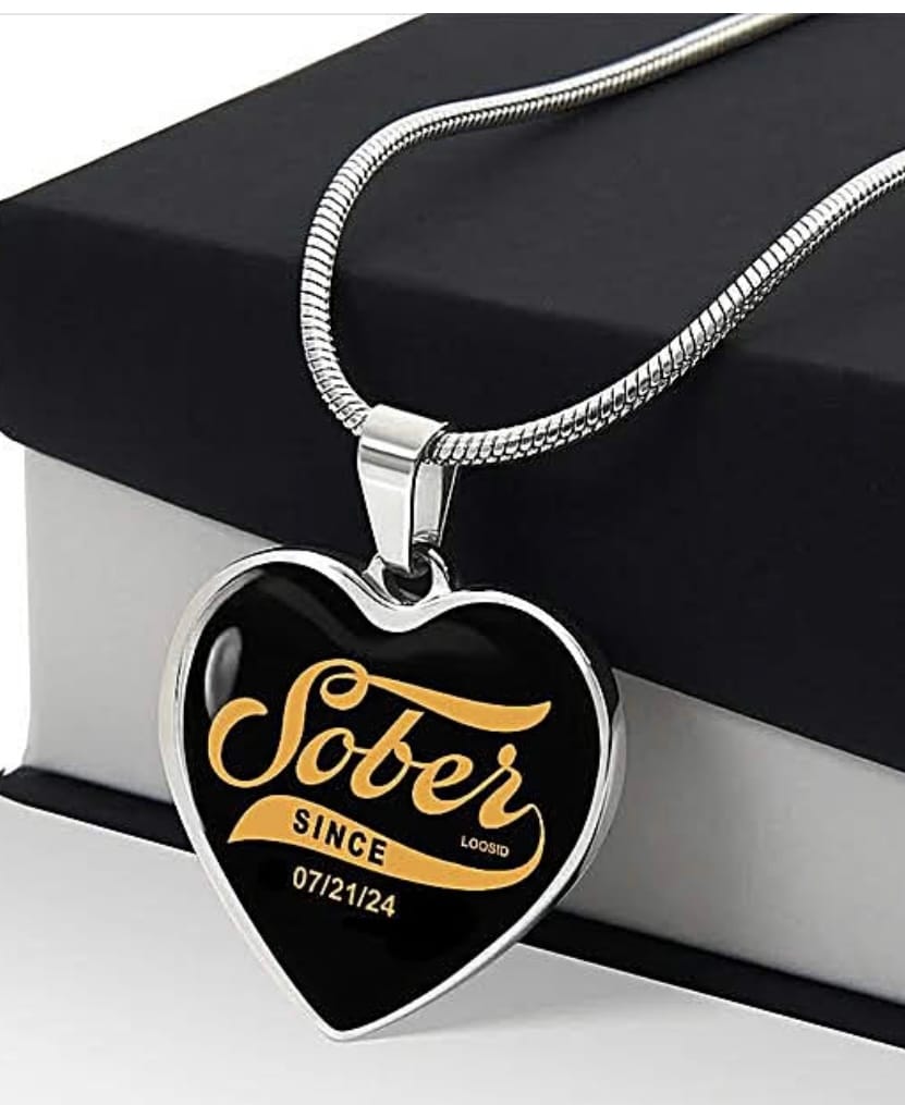 Customer photo review of Sober Since Heart Necklace  w/ Personalized Sobriety Date