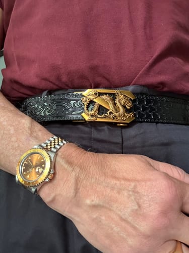 Customer photo review of Embossed Z Dragon Pendant Leather Belt