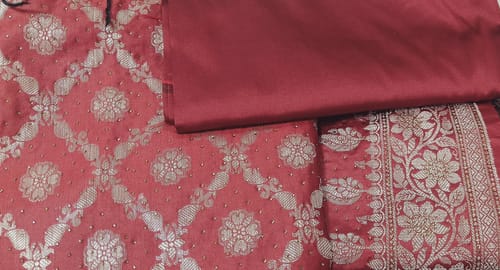 Customer photo review of Maroon Agnipath Buti Satin Silk Banarasi Suit