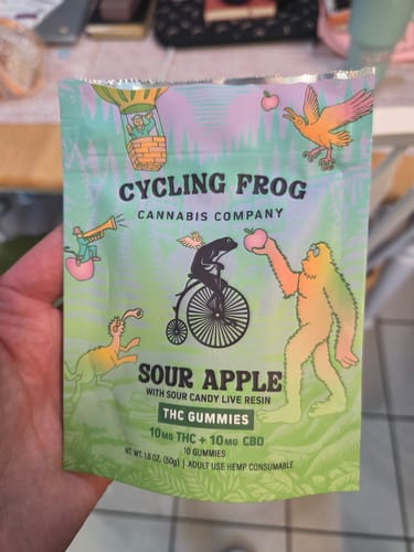 Customer photo review of Live Resin Sour Apple Gummies, 10mg THC + 10mg CBD