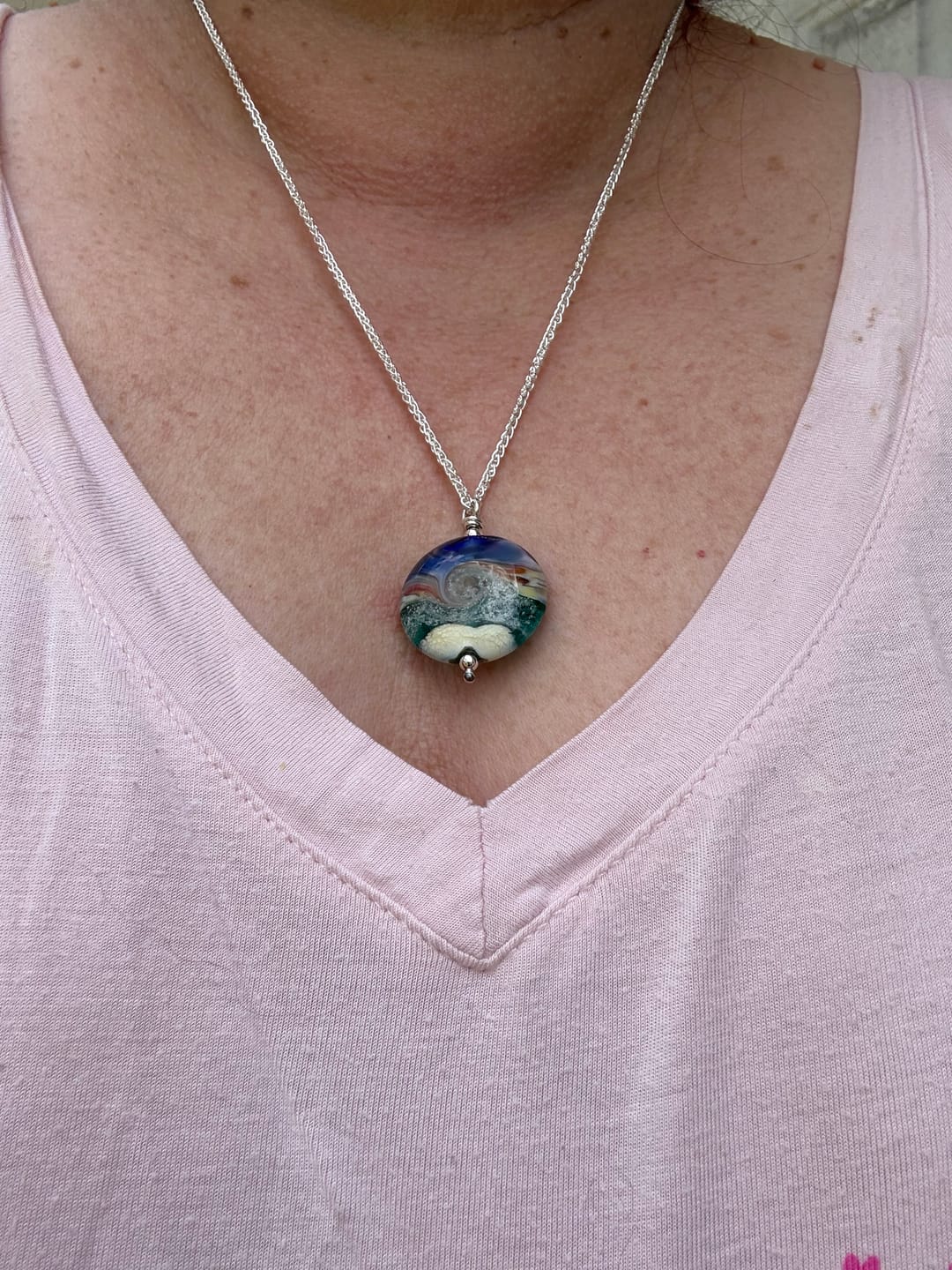 Customer photo review of Ocean Wave Sunset Pendant with Cremation Ash