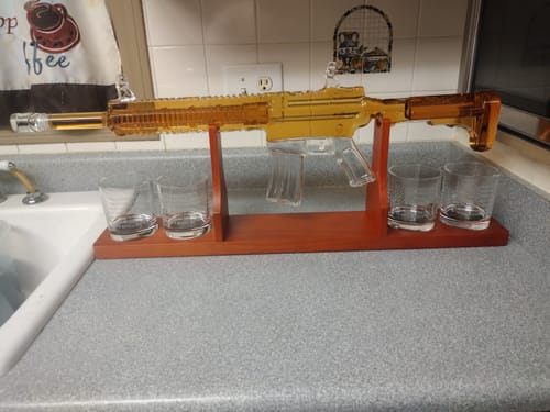 Customer photo review of AR-15 Glass Decanter with 2nd Amendment Whiskey Glasses