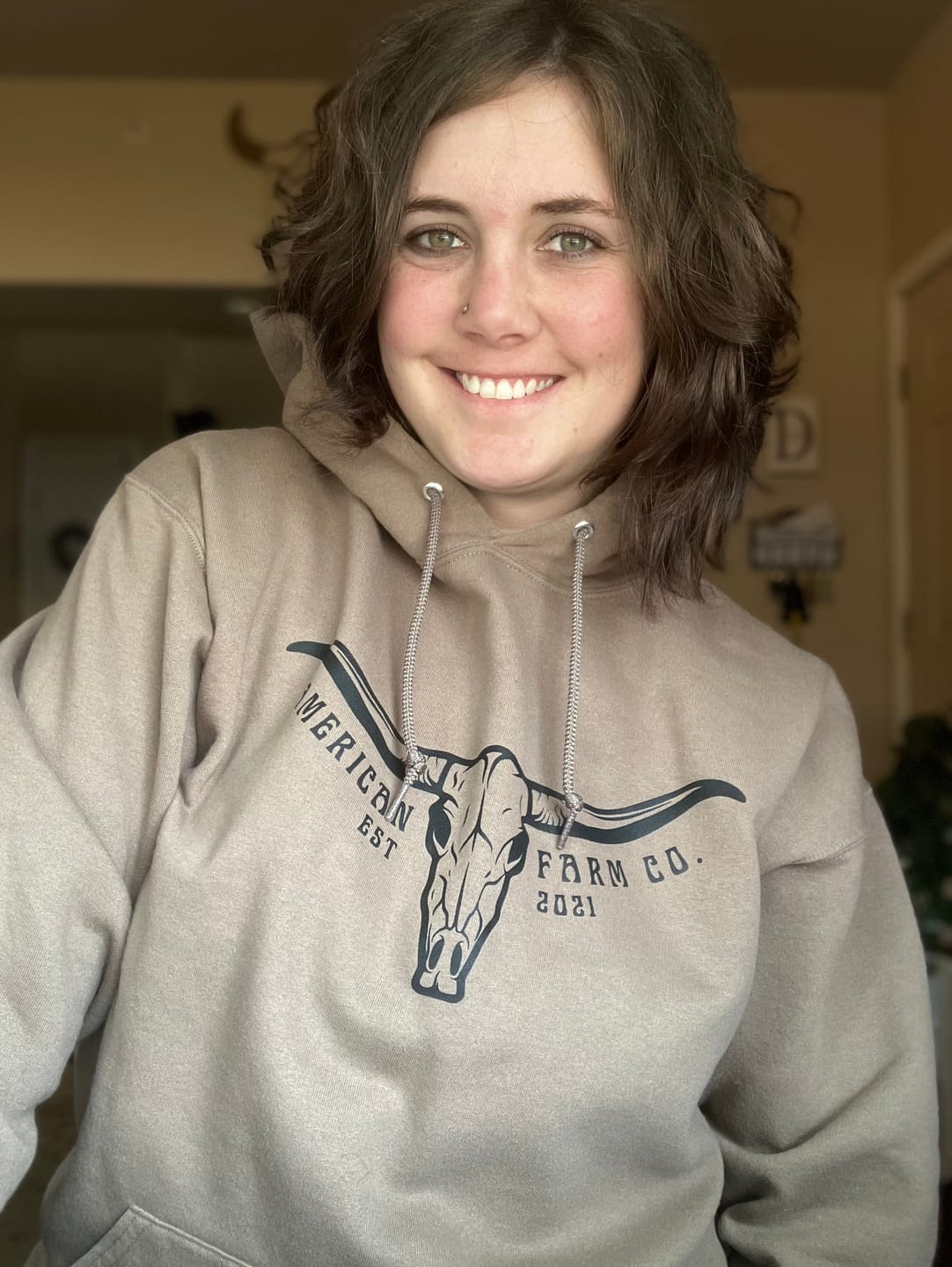 Customer photo review of Skull Horns Mocha Hoodie