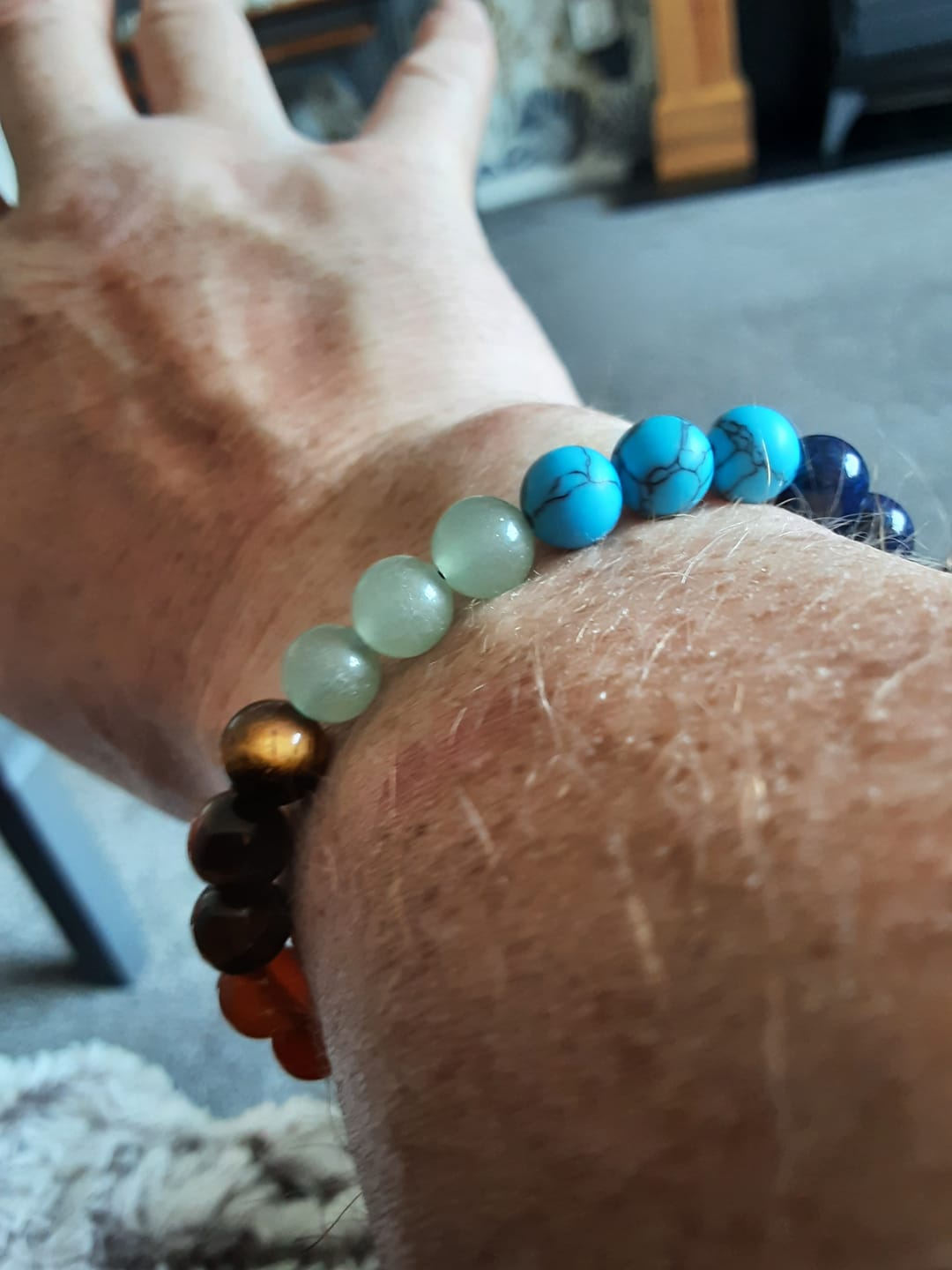 Customer photo review of Buddha Stones Natural Healing Power Gemstone Crystal Beads Unisex Adjustable Macrame Bracelet