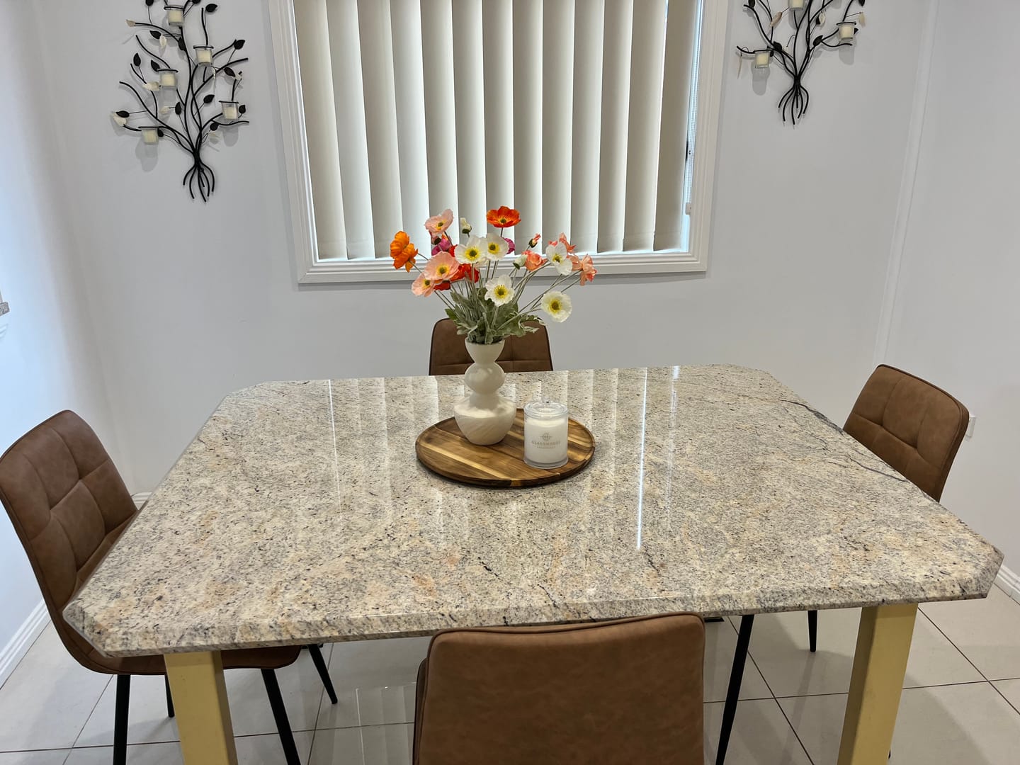 Customer photo review of Levede 4x Dining Chairs Kitchen Chair Brown Faux Leather