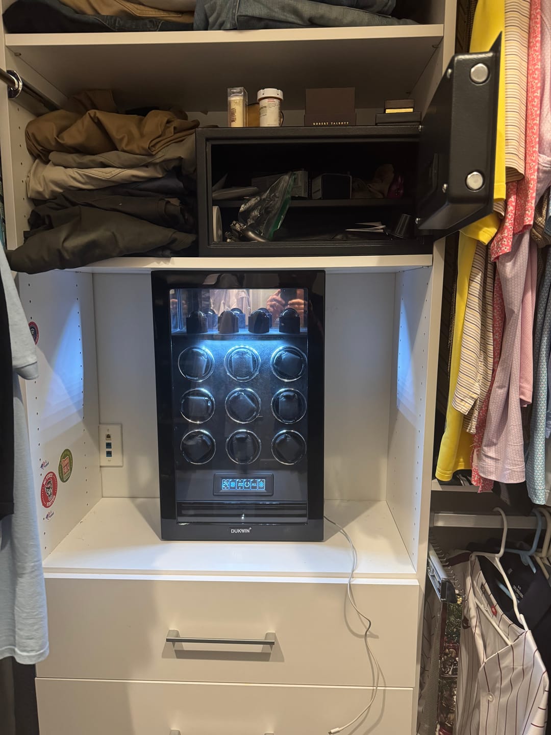 Customer photo review of 9 Watch Winders with Extra 4 Watches Storage LCD Remote Control Fingerprint Lock/Key lock - Black