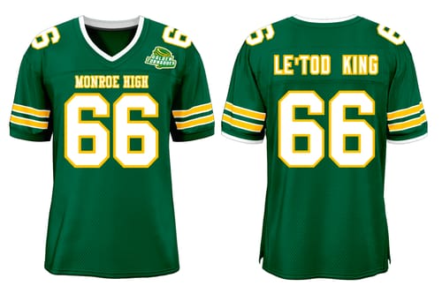 Customer photo review of Custom Kelly Green White-Gold Classic Style Authentic Football Jersey