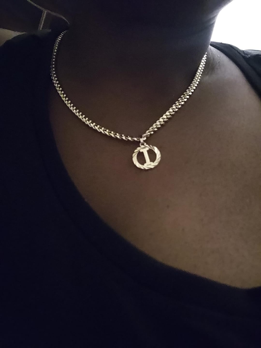Customer photo review of LUXIIVA®  HOLLOW CAPITAL INITIAL NECKLACE
