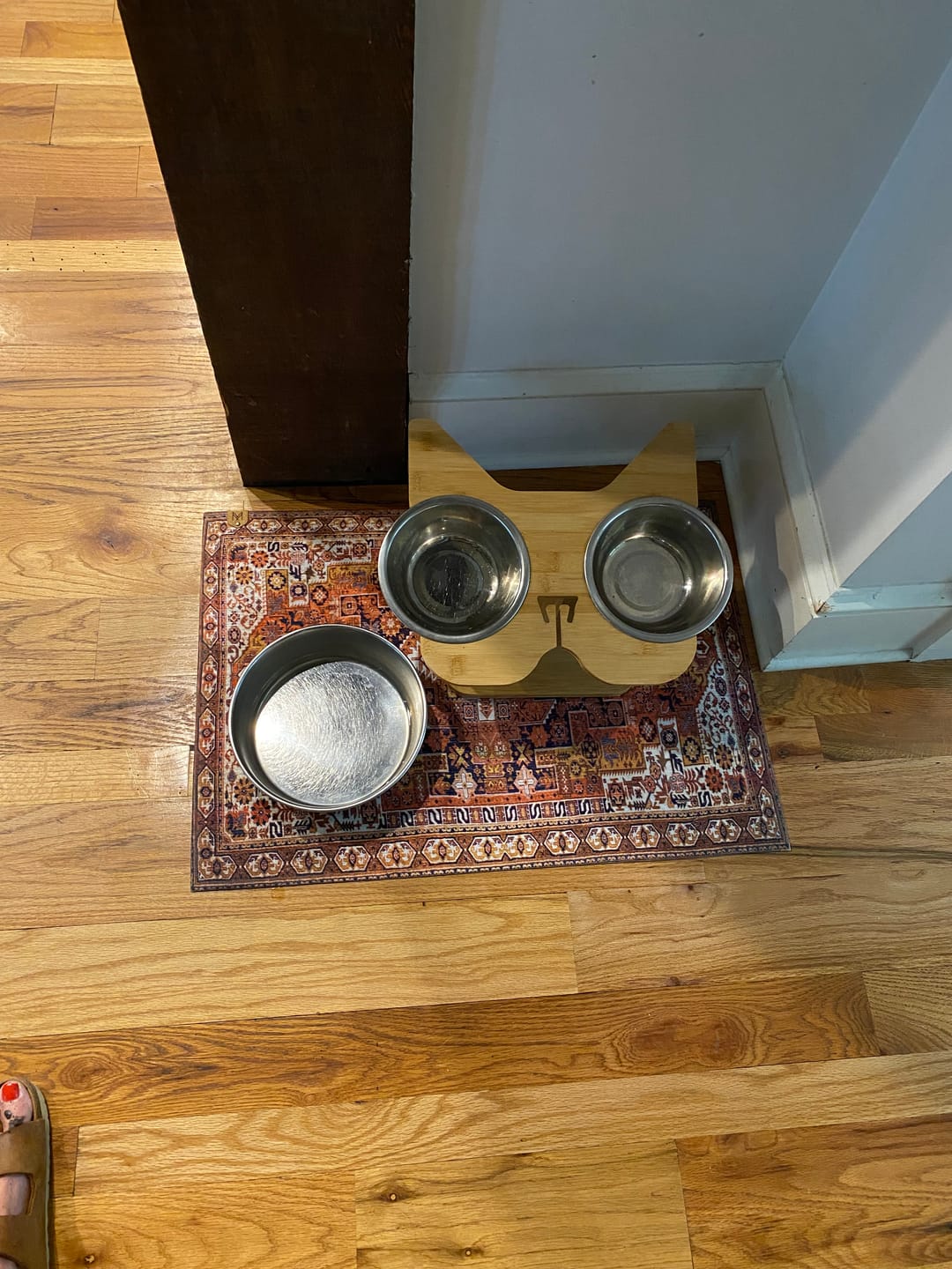 Customer photo review of Dog Bowl Mat, Nonslip, Machine Washable - Ophelia // Personalization: Not requested on this item.