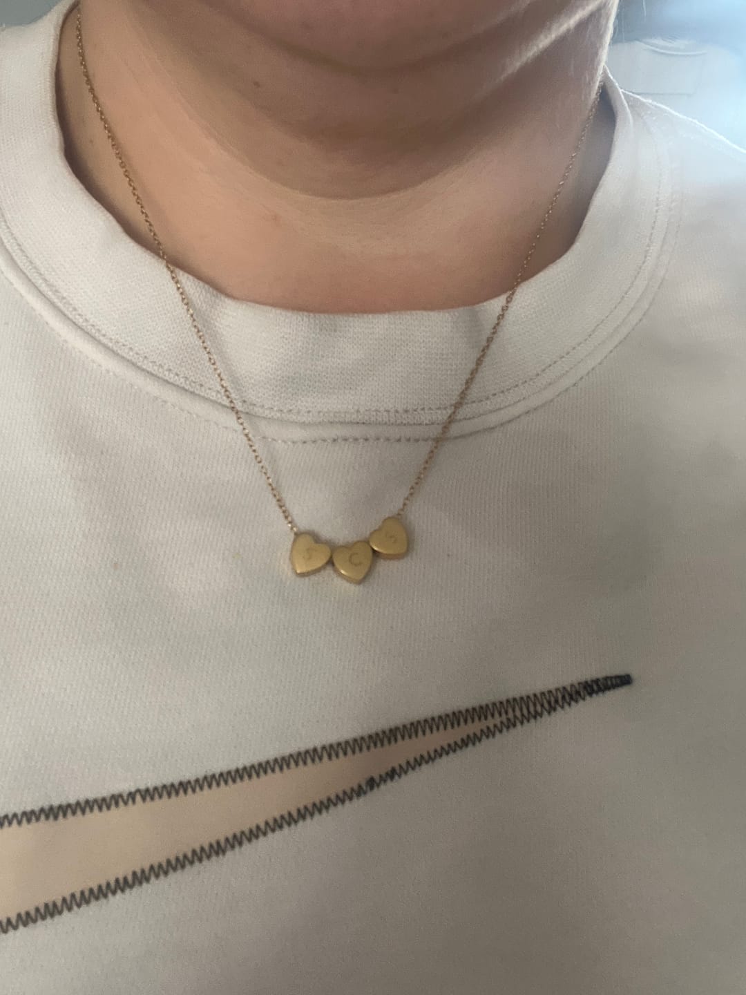 Customer photo review of Amo Heart Triple Bead Necklace in Gold