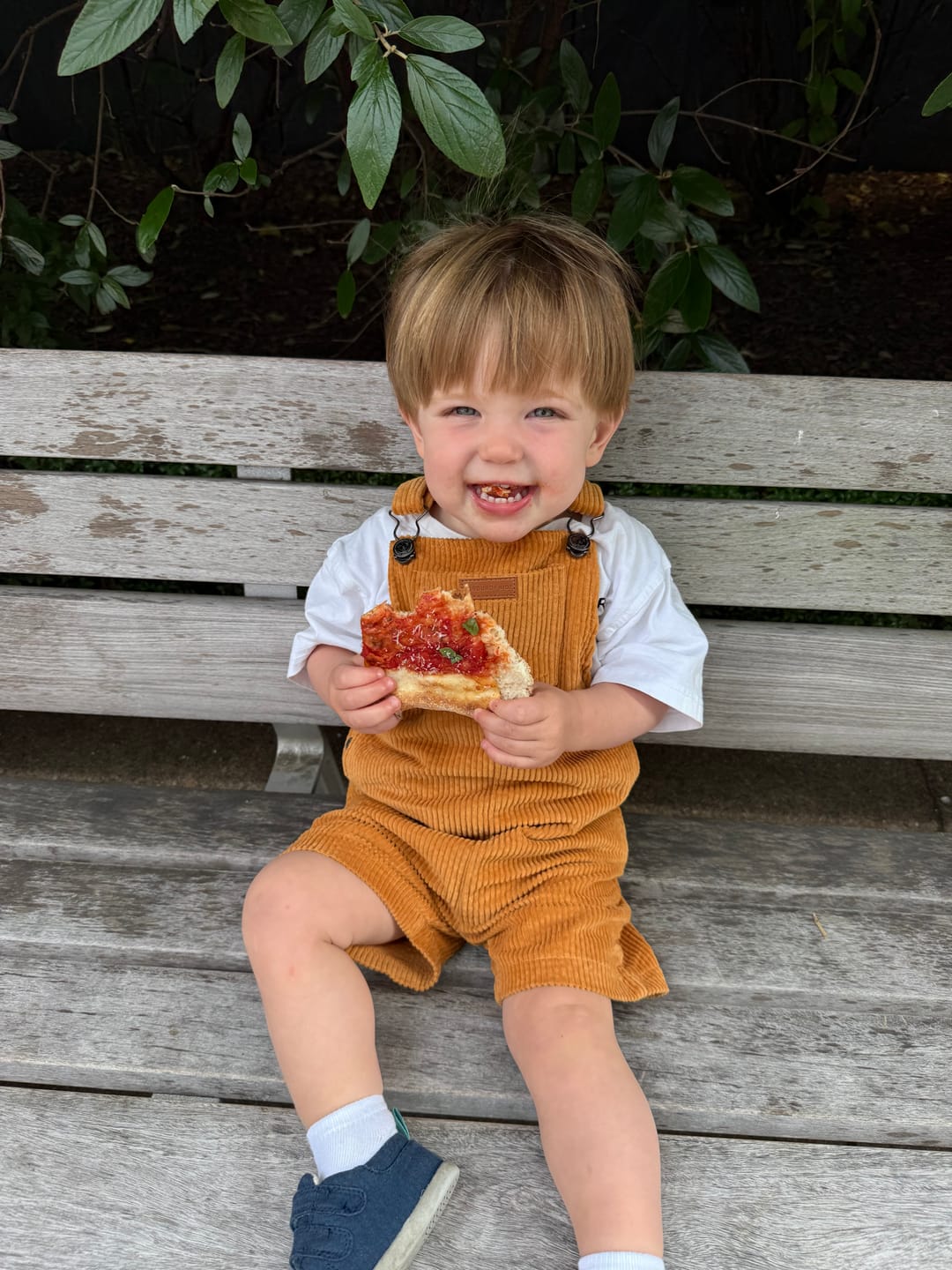 Customer photo review of Kids Organic Cotton Corduroy Short Overalls