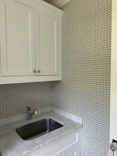 Customer photo review of Anna French AT79126 BAXTER Aqua and Taupe Wallpaper