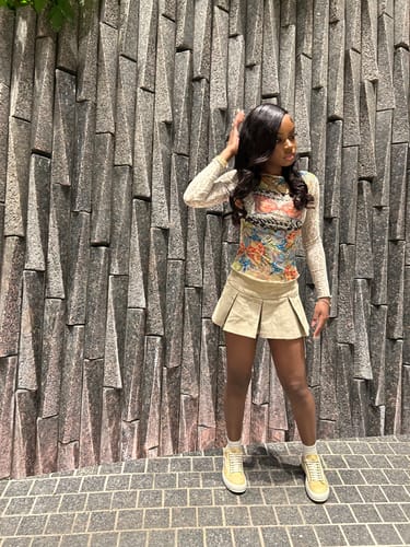 Customer photo review of Long sleeve crewneck sheer mesh butterfly print top