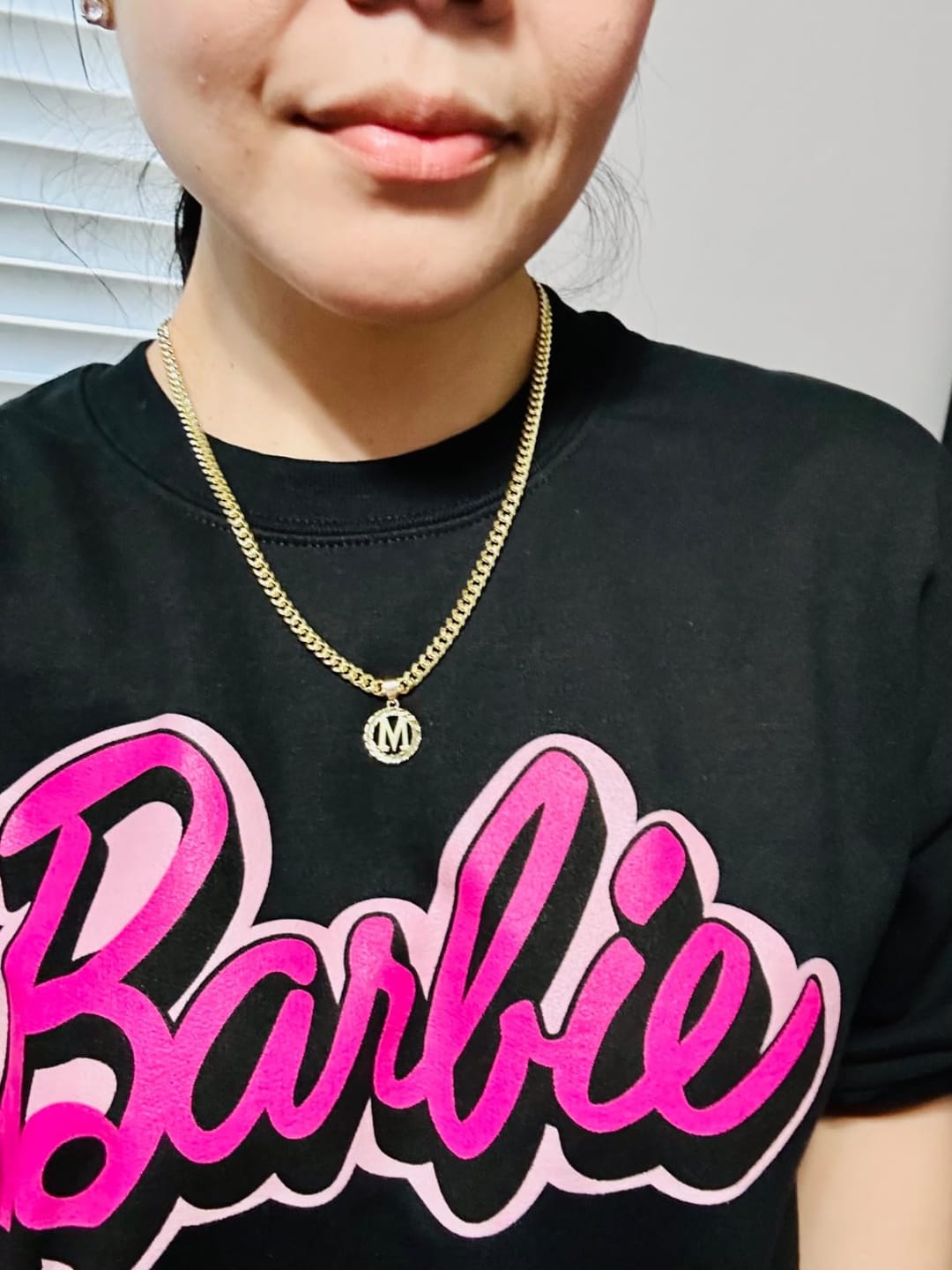 Customer photo review of LUXIIVA®  HOLLOW CAPITAL INITIAL NECKLACE